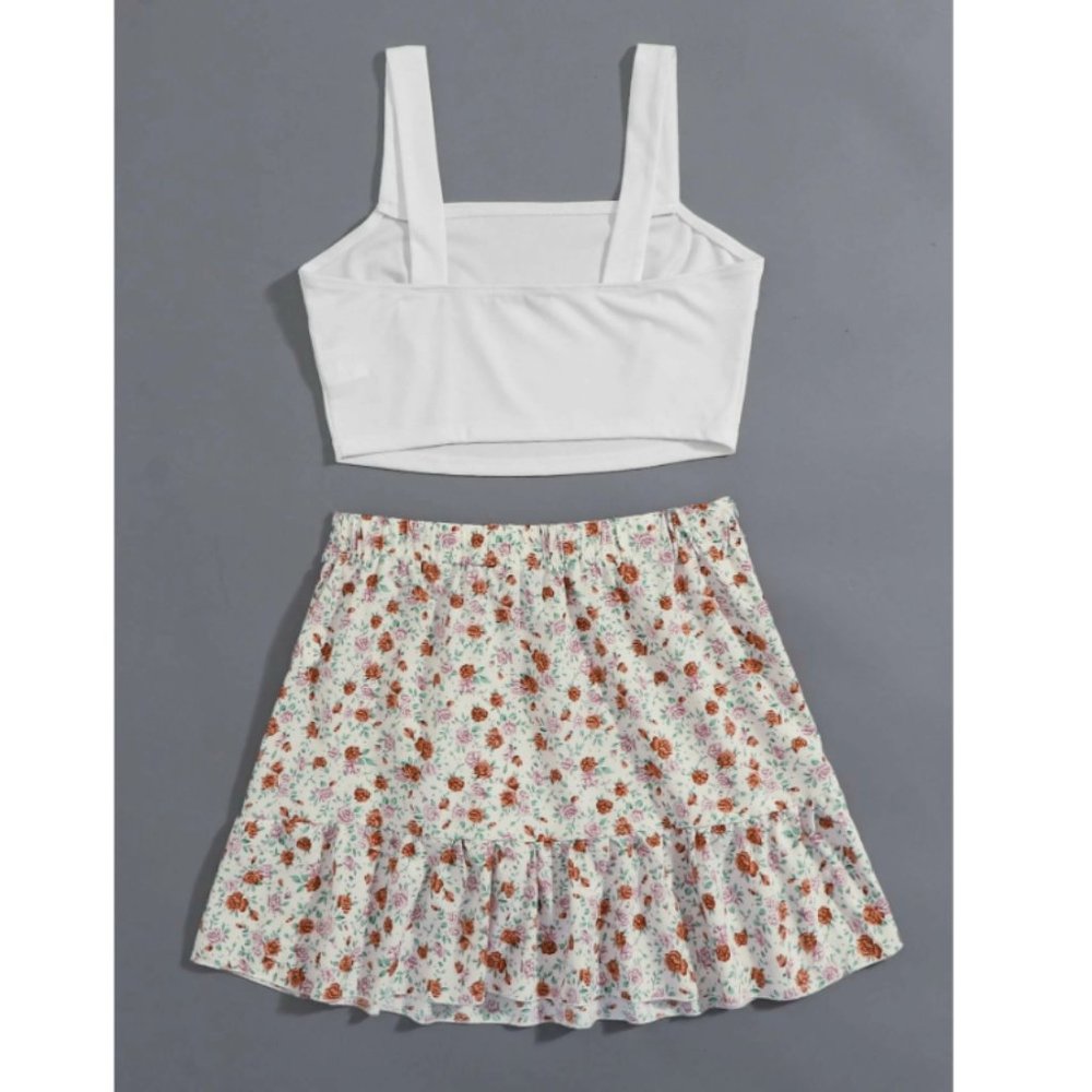 NWOT Ditsy floral wrap skirt w/ crop top shein - Picture 3 of 5